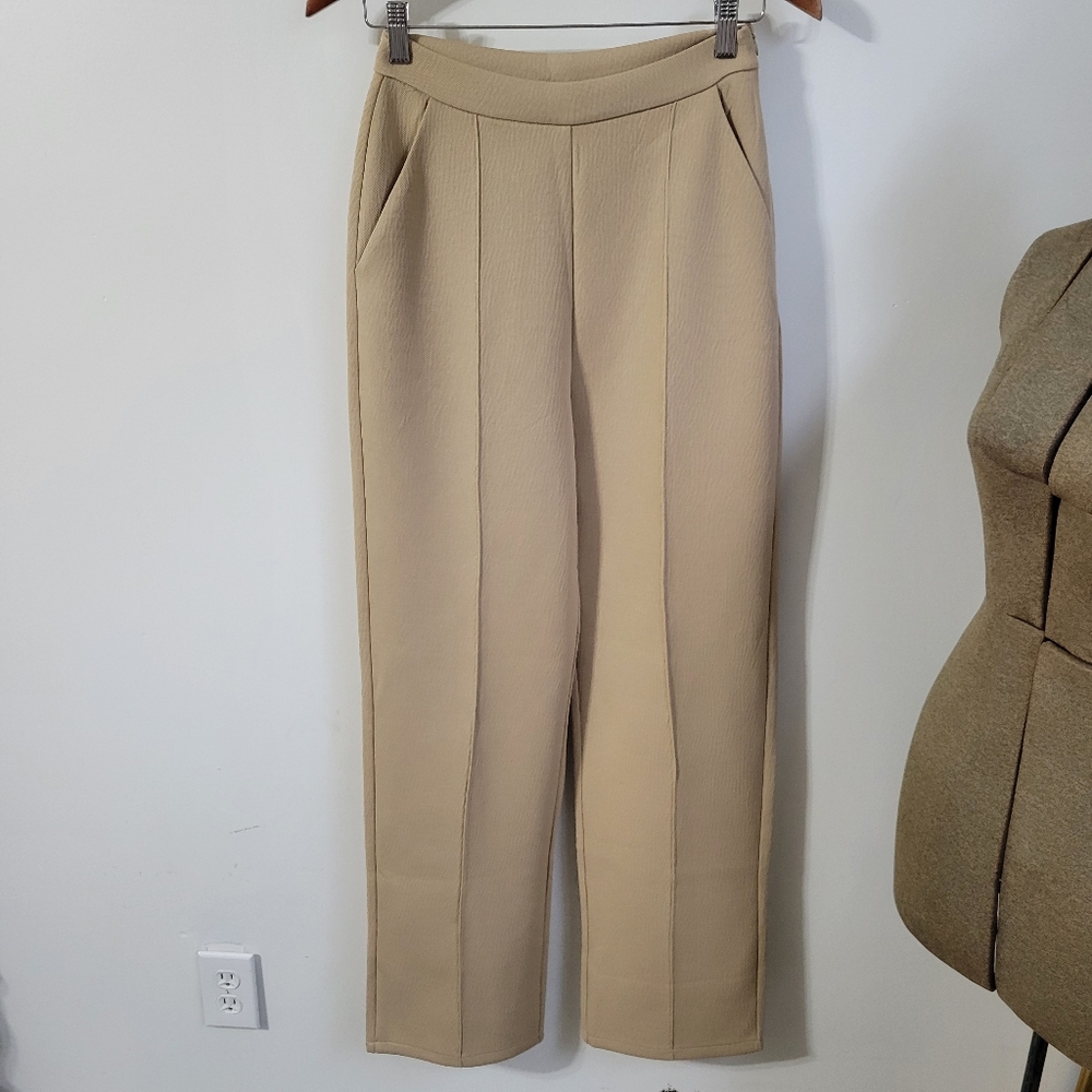New Mng Mango High Waist Trim Detail Tan Pants Size Small